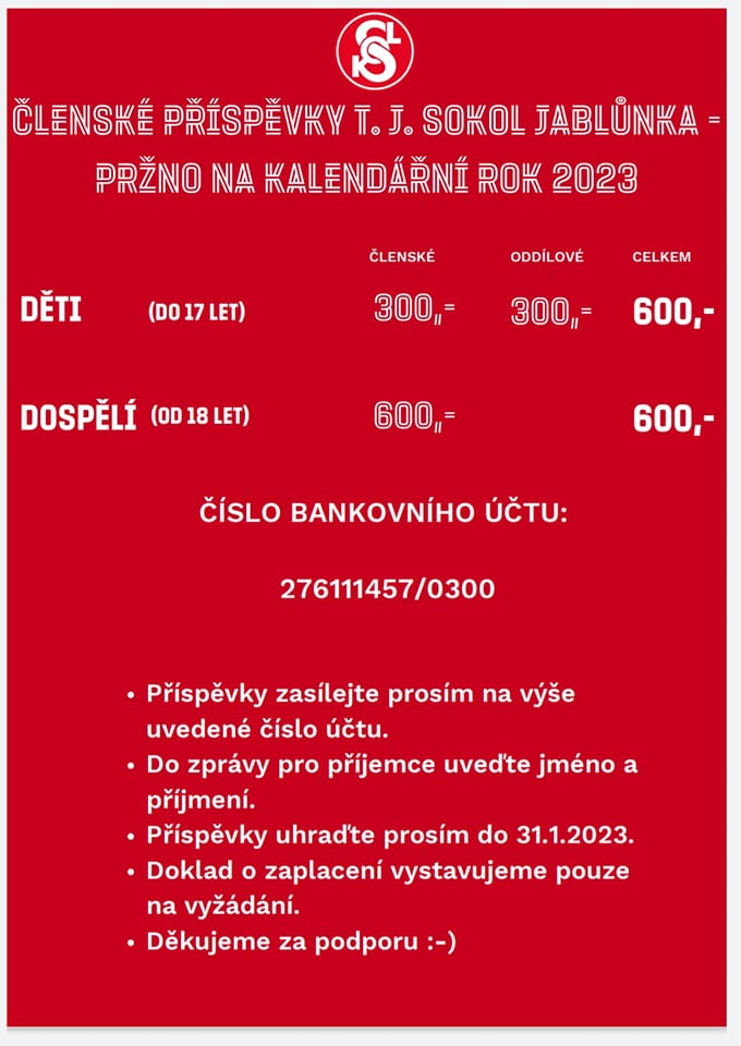 Členské příspěvky na rok 2023